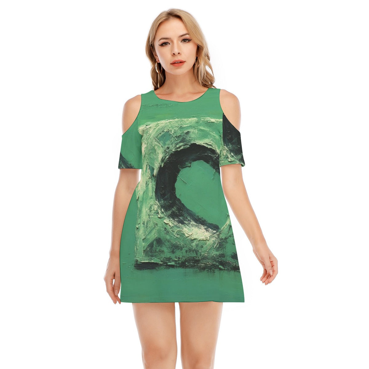 All-Over Print Women's Cold Shoulder Dress | 190GSM Cotton