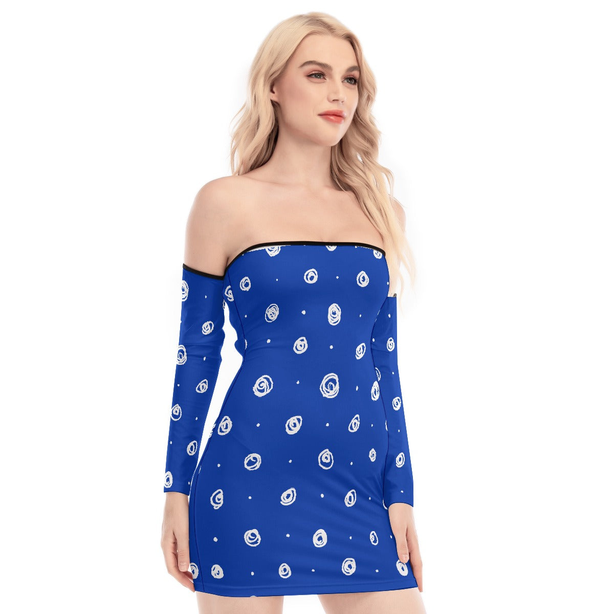 All-Over Print Women's Off-shoulder Back Lace-up Dress