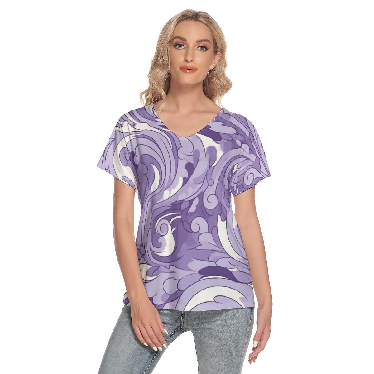 All-Over Print Women's Loose V-neck Short Sleeve T-shirt