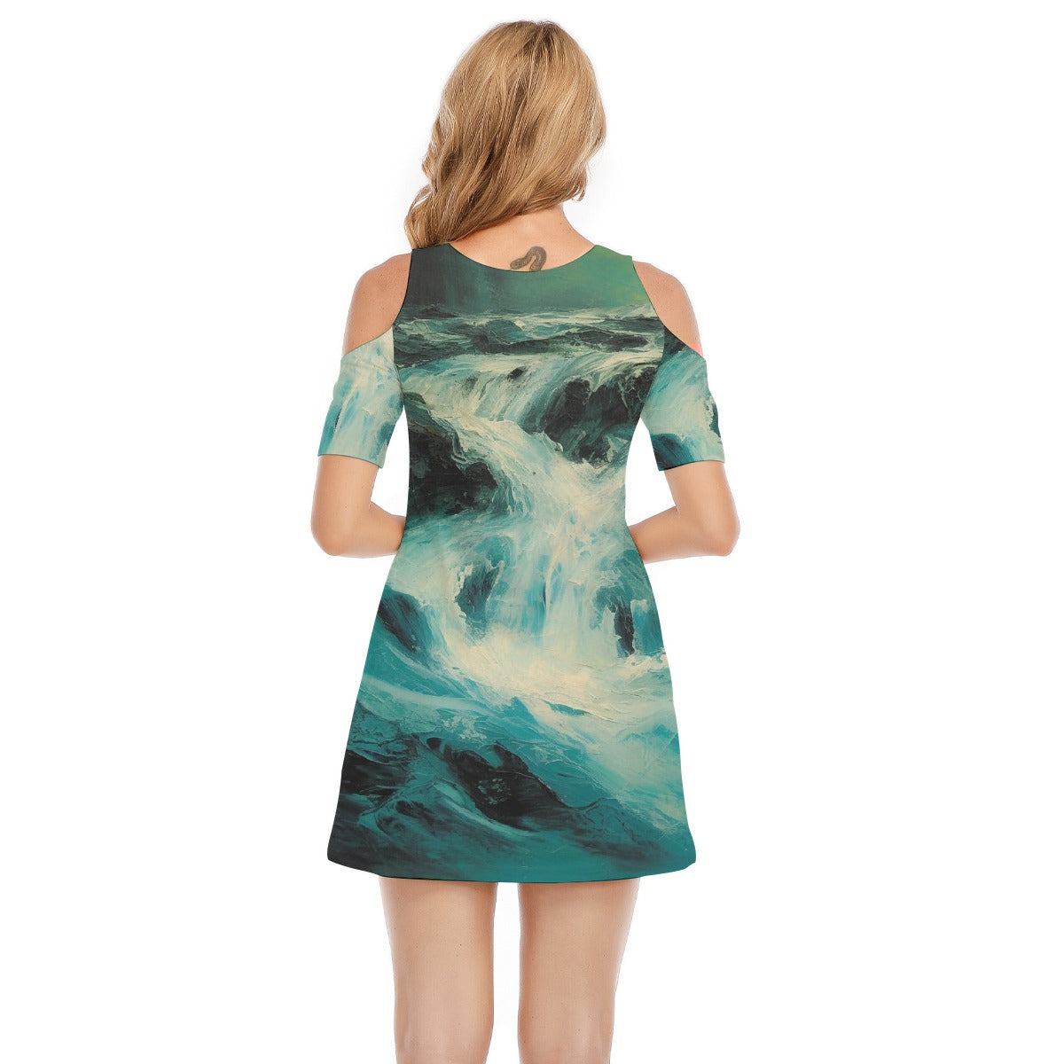 All-Over Print Women's Cold Shoulder Dress | 190GSM Cotton