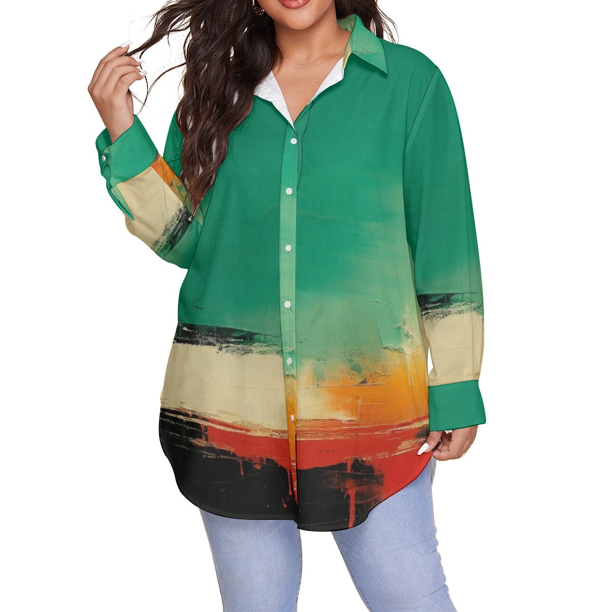 All-Over Print Women's Shirt With Long Sleeve(Plus Size)