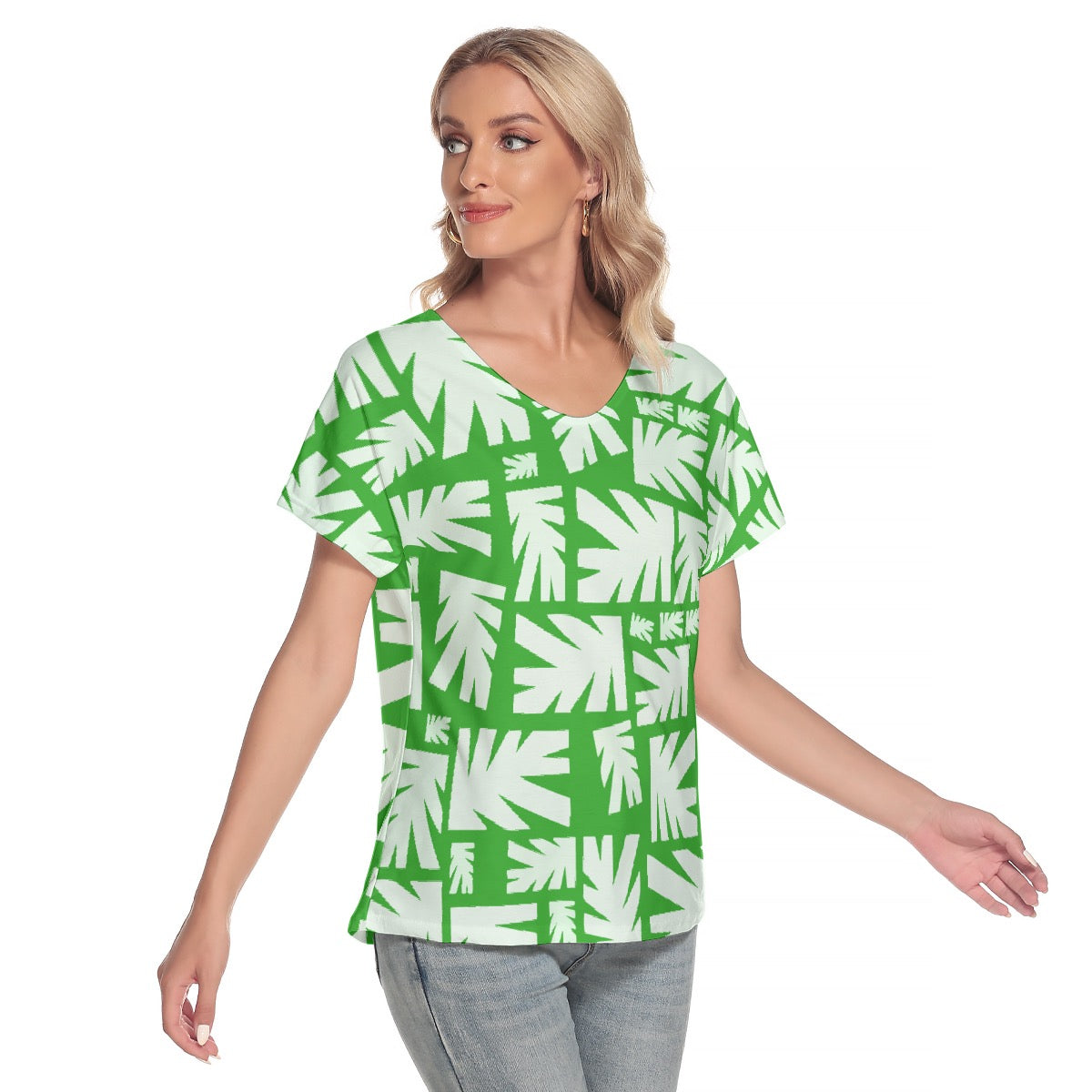 All-Over Print Women's Loose V-neck Short Sleeve T-shirt