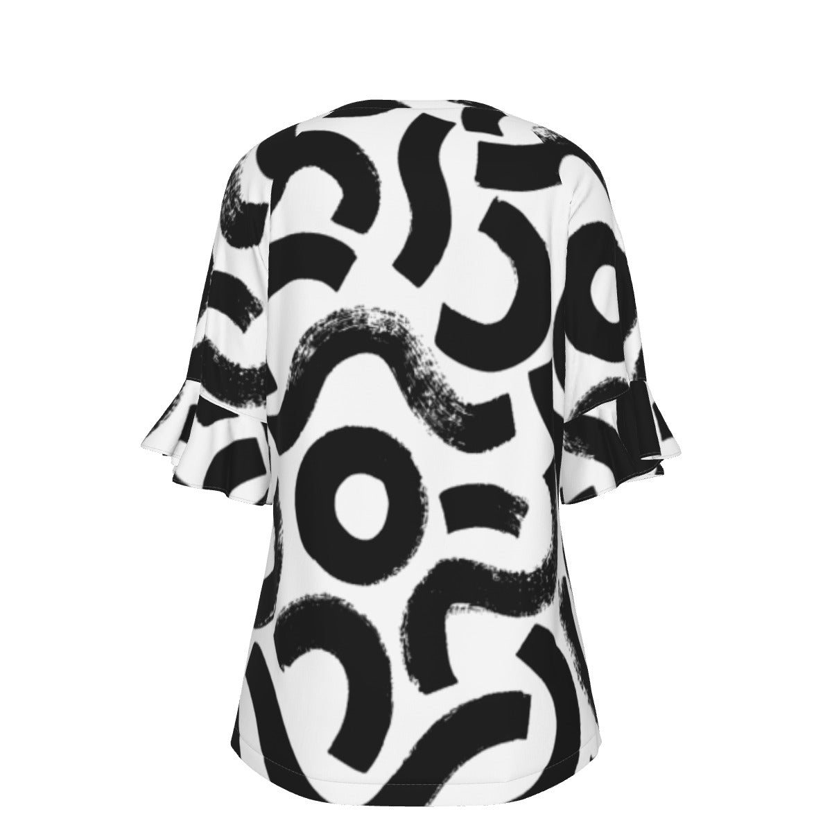 All-Over Print V-neck Women's T-shirt With Bell Sleeve