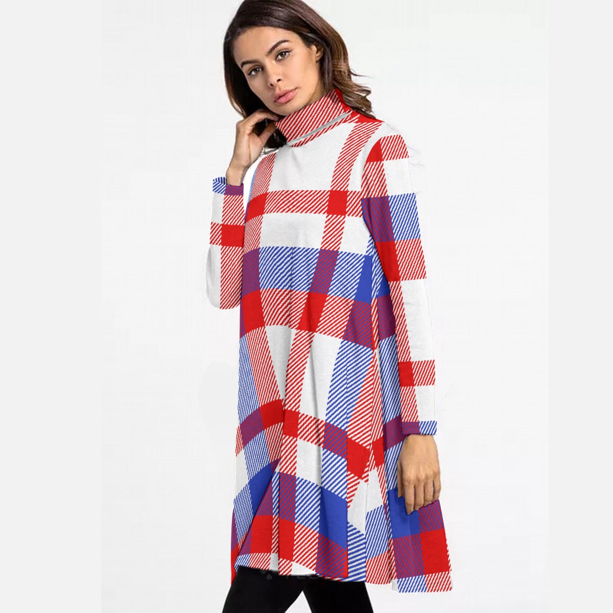 All-Over Print Women's High Neck Dress With Long Sleeve