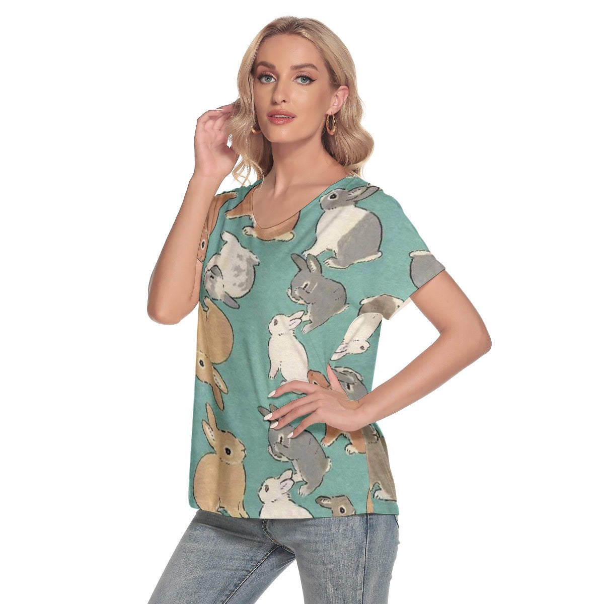 All-Over Print Women's Loose V-neck Short Sleeve T-shirt