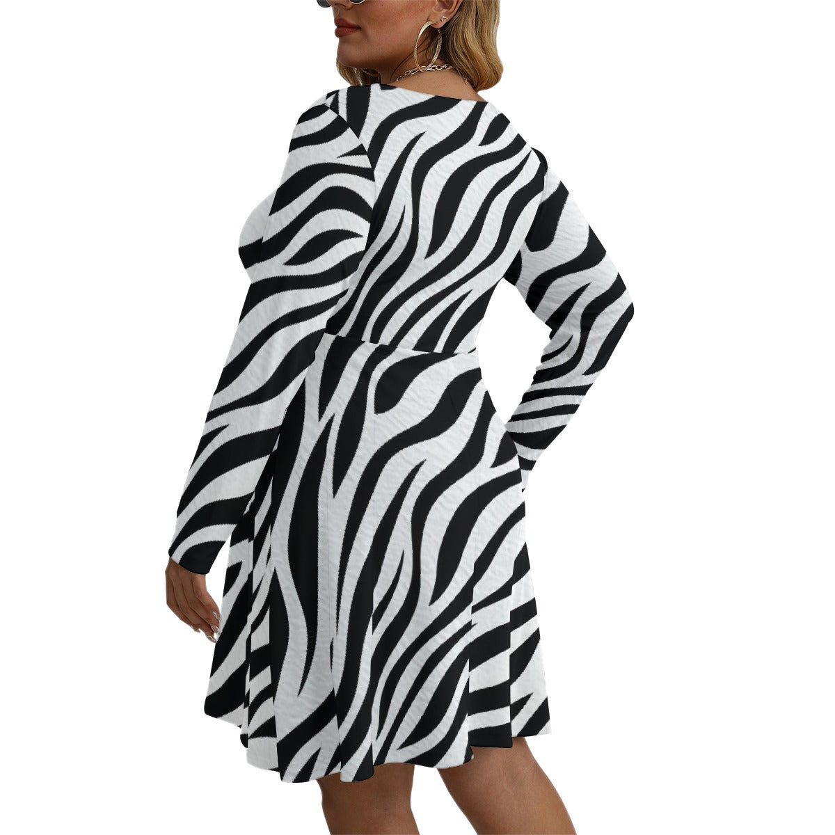 All-Over Print Women's V-neck Long Sleeve Dress(Plus Size)