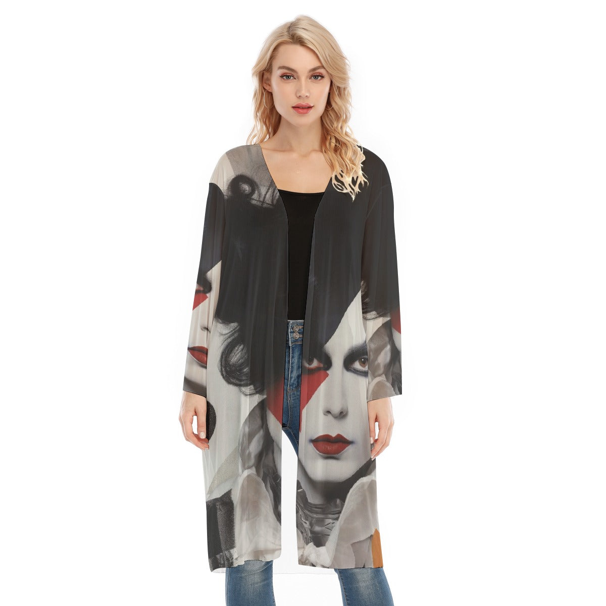 All- Over Print Women's Long Sleeve Mesh Cardigan