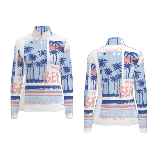 All-Over Print Women's Sports Collar Jersey With Long Sleeve