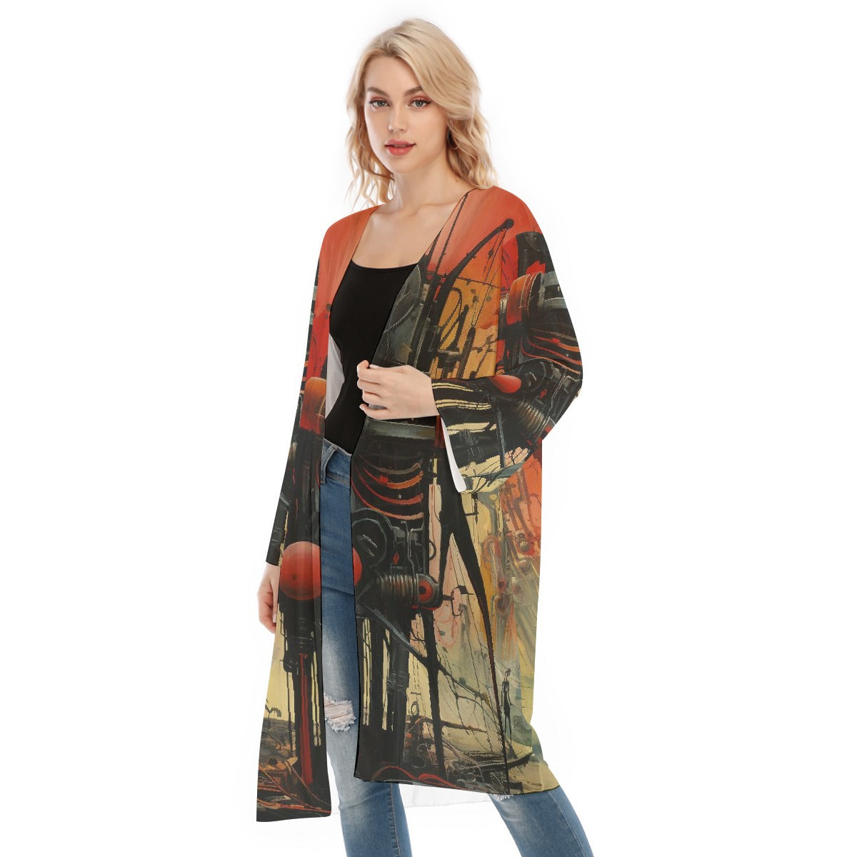 All- Over Print Women's Long Sleeve Mesh Cardigan