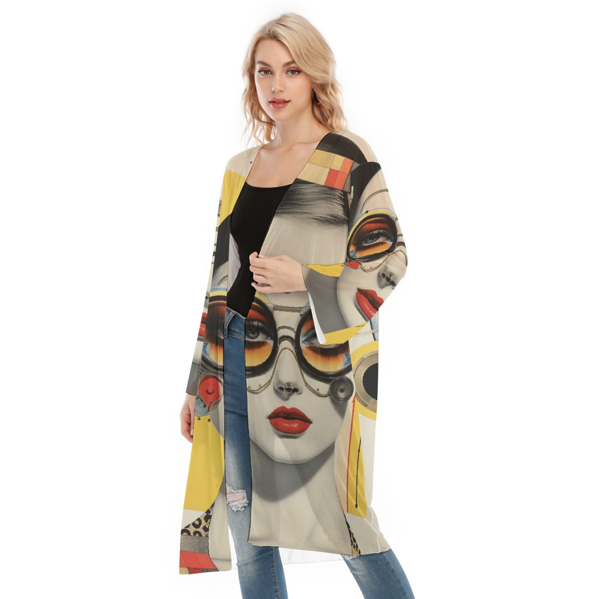 All- Over Print Women's Long Sleeve Mesh Cardigan