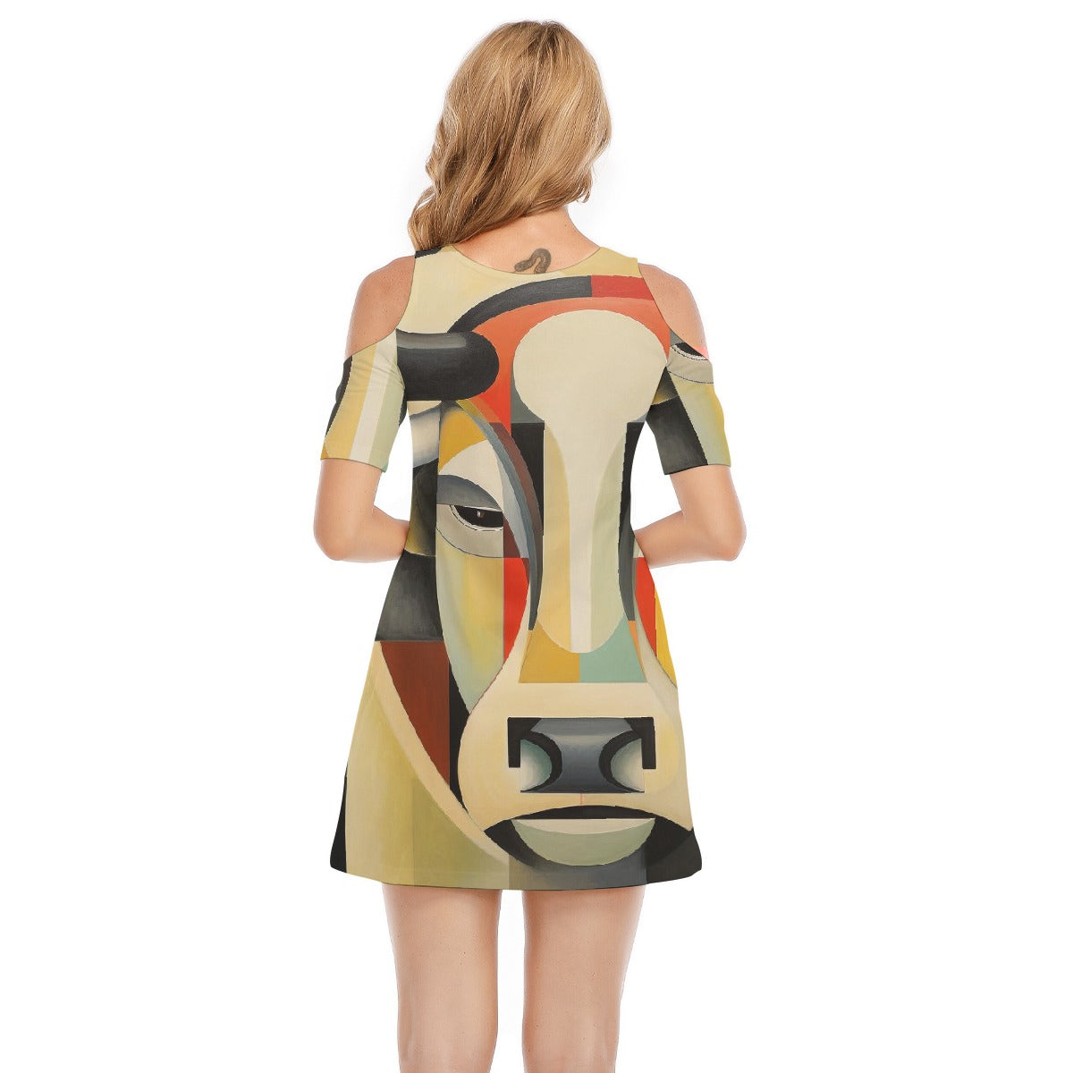 All-Over Print Women's Cold Shoulder Dress | 190GSM Cotton