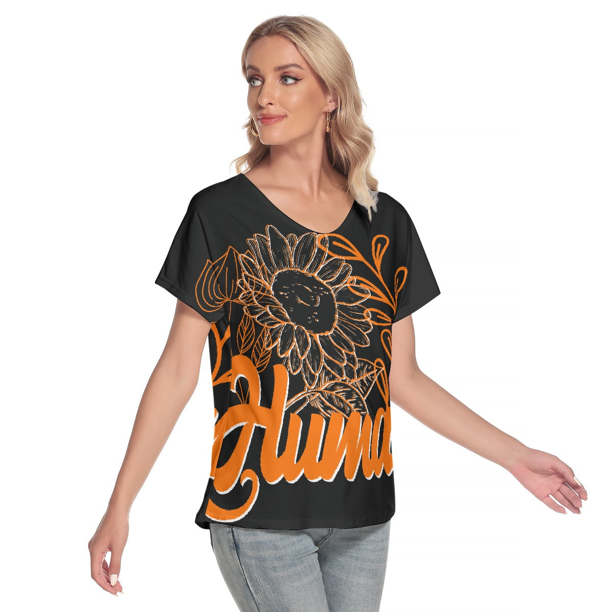 All-Over Print Women's Loose V-neck Short Sleeve T-shirt