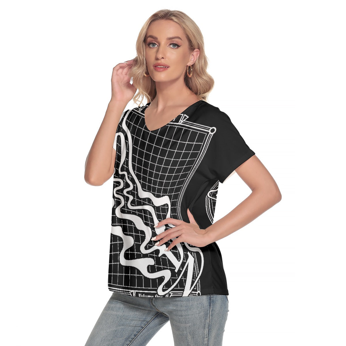 All-Over Print Women's Loose V-neck Short Sleeve T-shirt