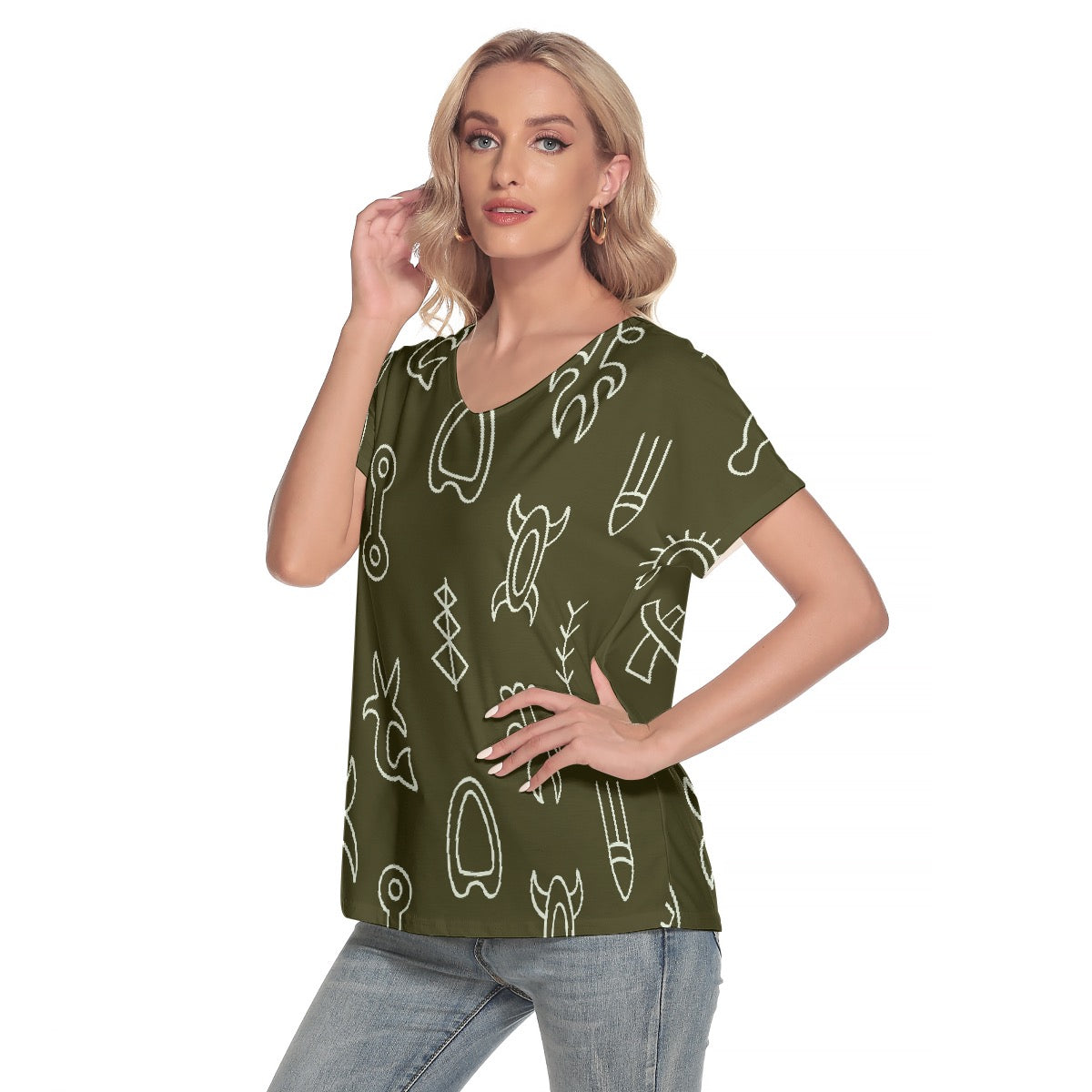 All-Over Print Women's Loose V-neck Short Sleeve T-shirt