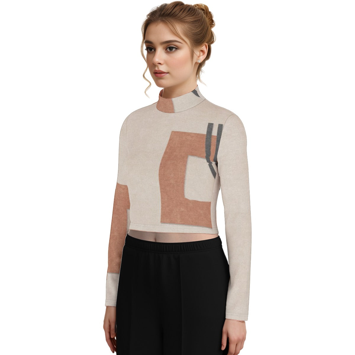 Eco-Friendly All-Over Print Women's Turtleneck T-shirt With Long Sleeve