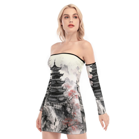 All-Over Print Women's Off-shoulder Back Lace-up Dress