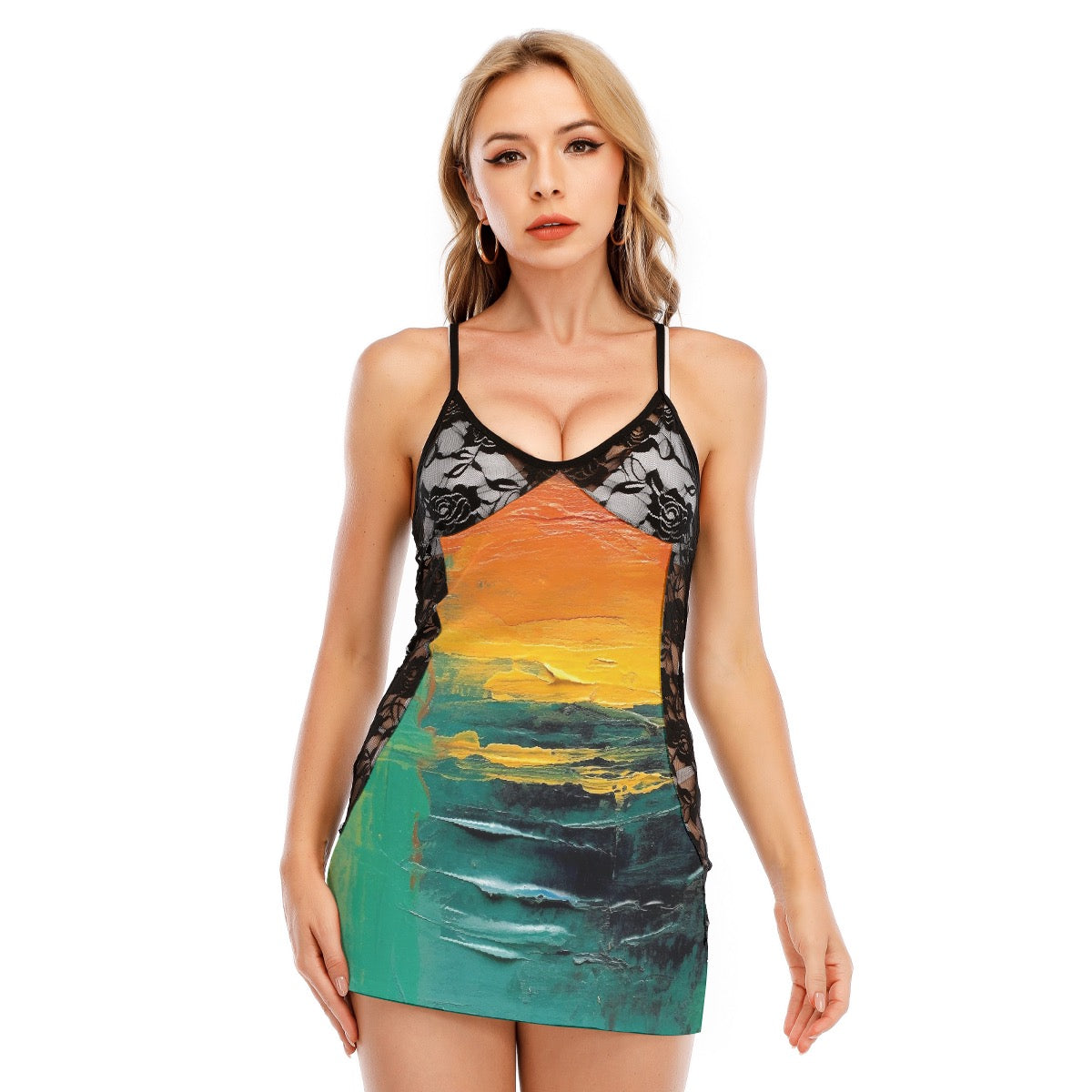 All-Over Print Women's Black Lace Cami Dress