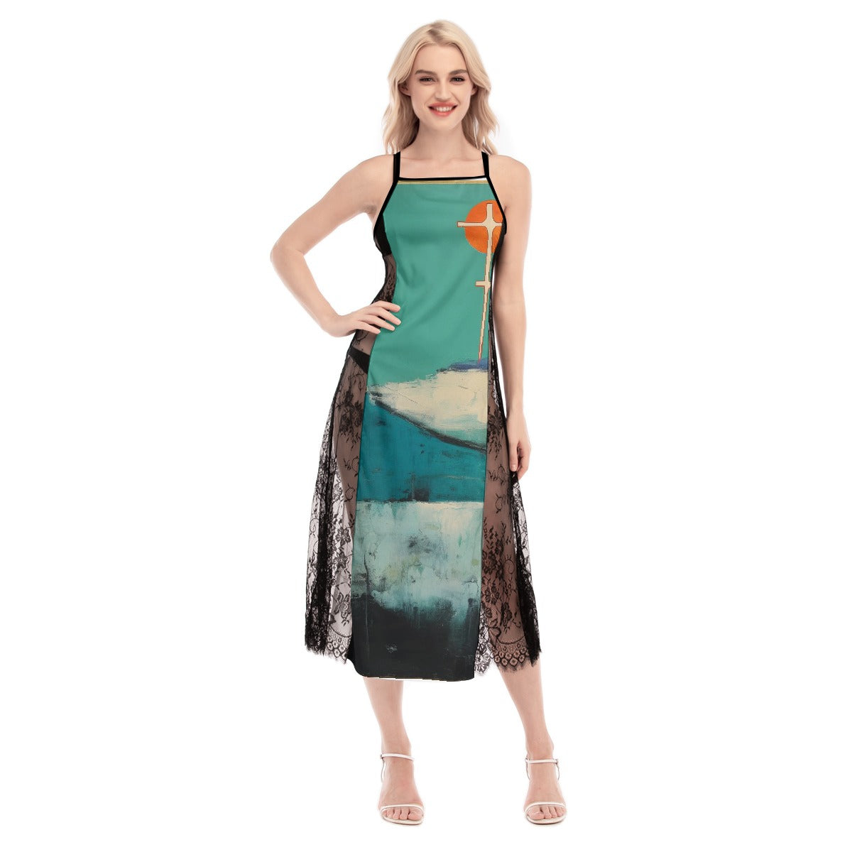 All-Over Print Women's Lace Cami Cross Back Dress