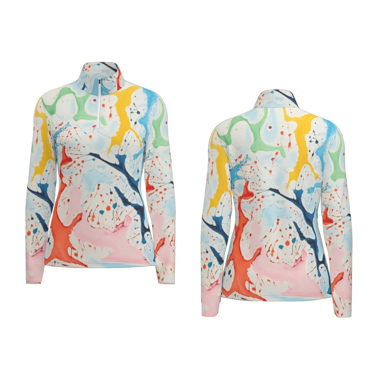 All-Over Print Women's Sports Collar Jersey With Long Sleeve