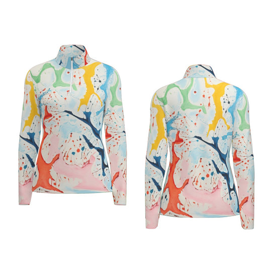 All-Over Print Women's Sports Collar Jersey With Long Sleeve