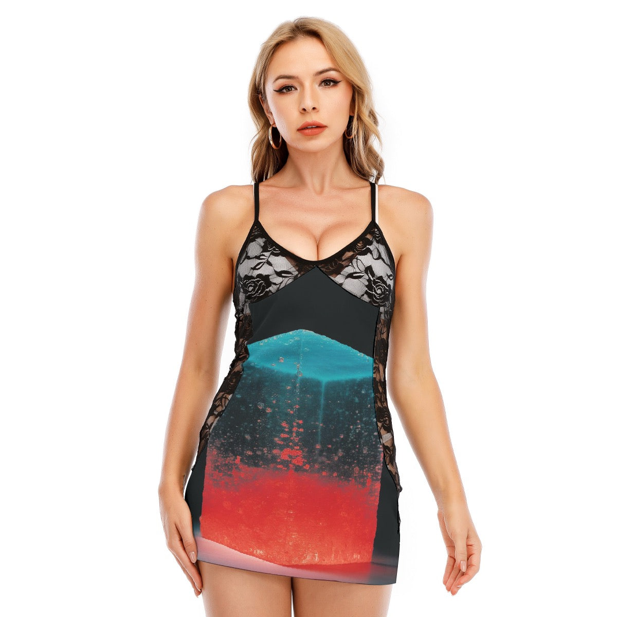 All-Over Print Women's Black Lace Cami Dress