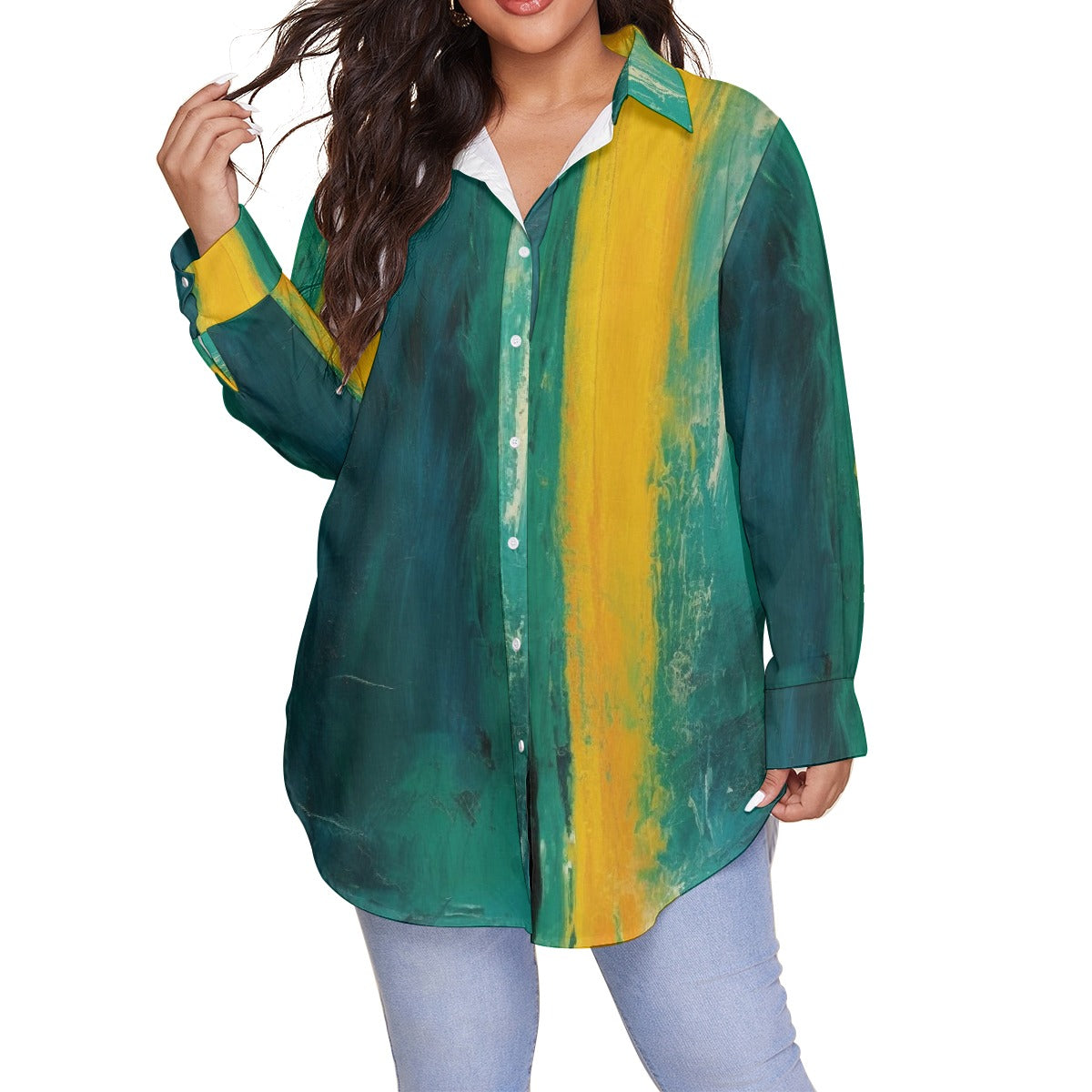 All-Over Print Women's Shirt With Long Sleeve(Plus Size)