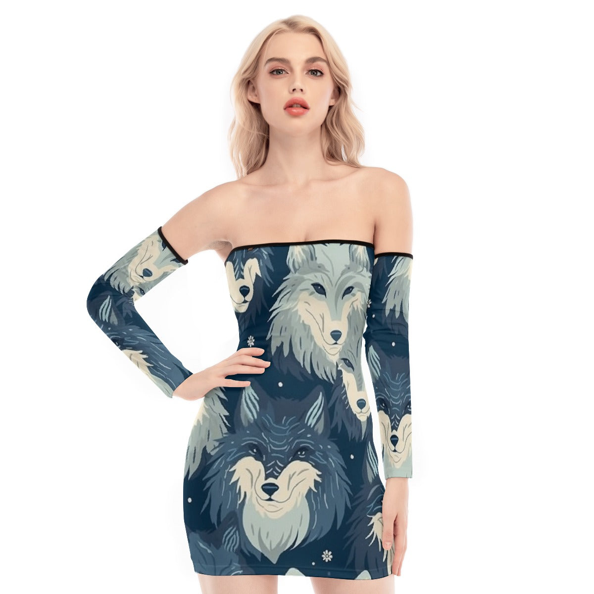 All-Over Print Women's Off-shoulder Back Lace-up Dress