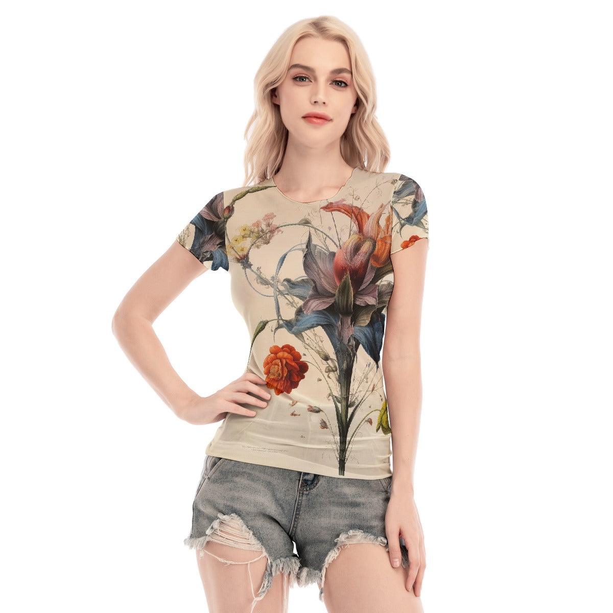 All-Over Print Women's Short Sleeve Mesh Blouse