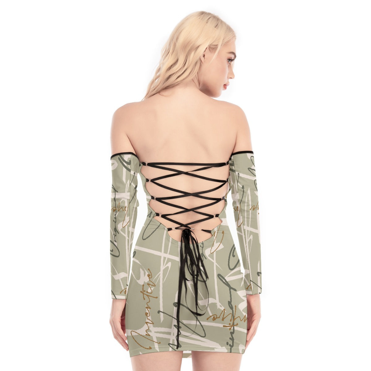 All-Over Print Women's Off-shoulder Back Lace-up Dress