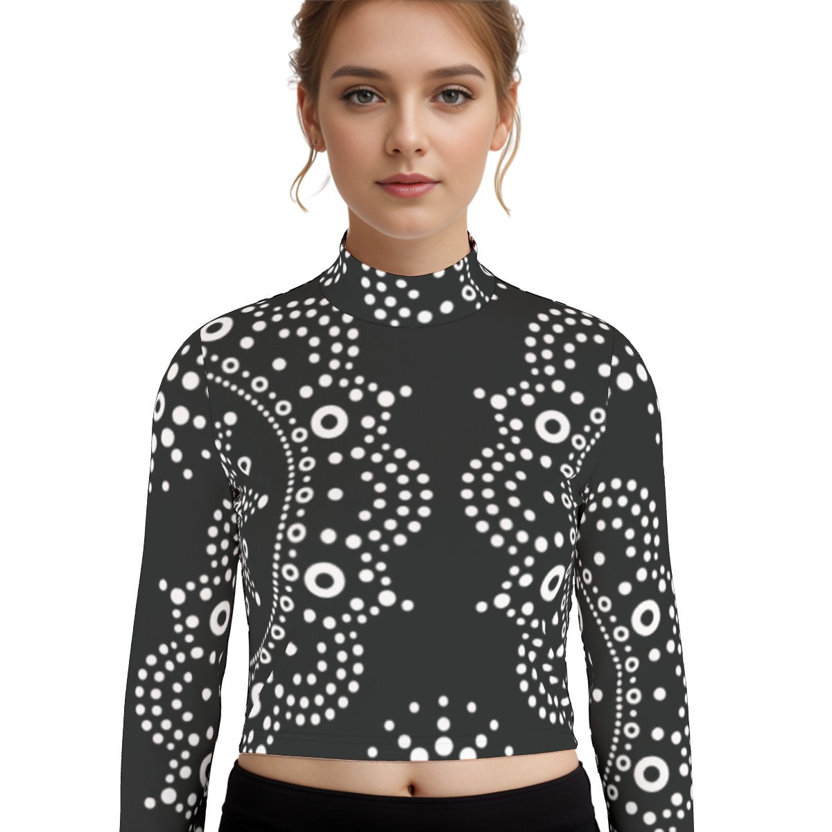 Eco-Friendly All-Over Print Women's Turtleneck T-shirt With Long Sleeve