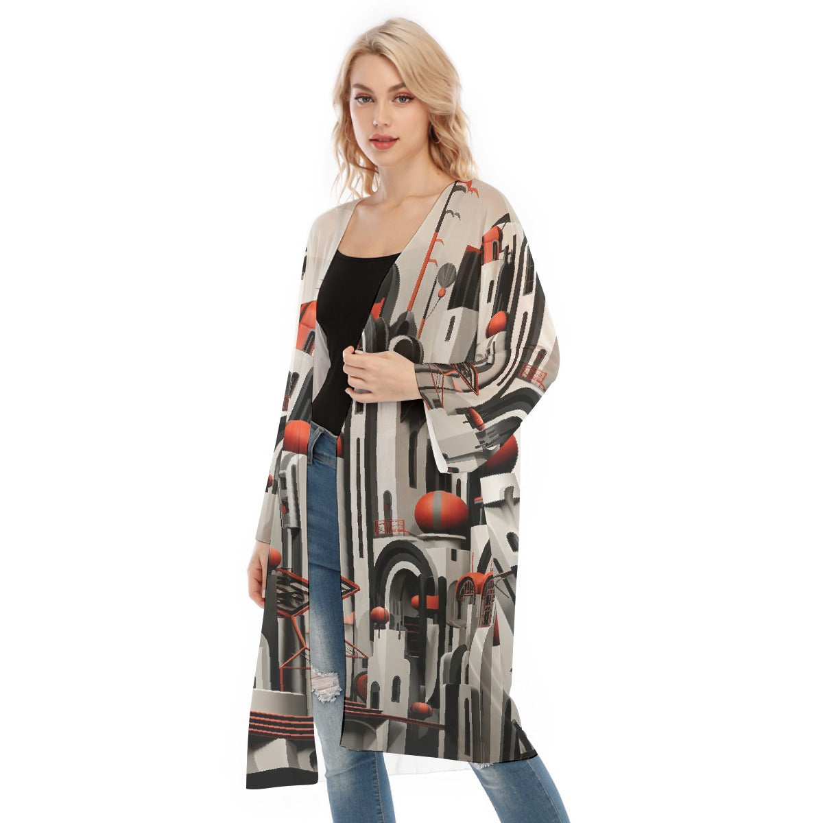 All- Over Print Women's Long Sleeve Mesh Cardigan