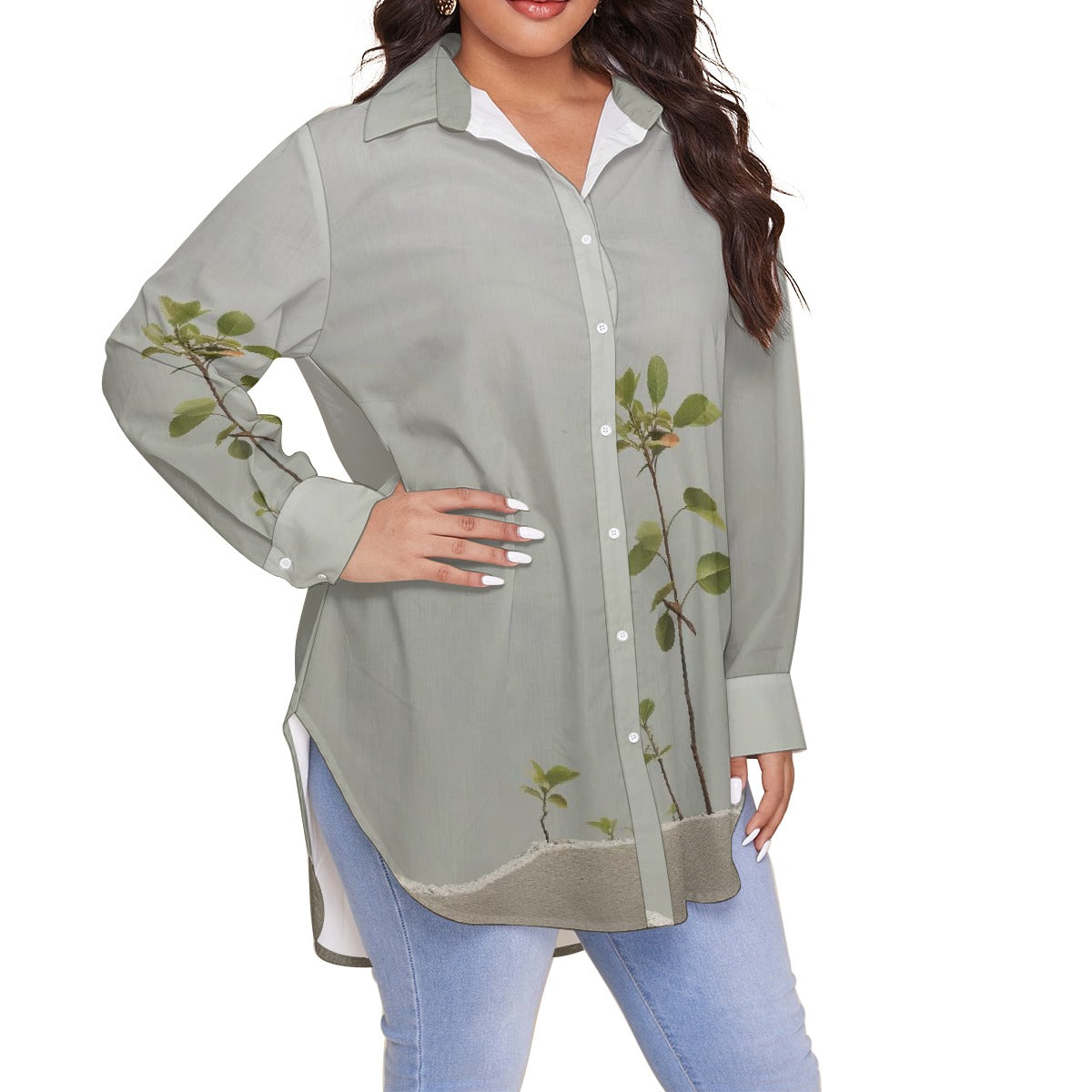 All-Over Print Women's Shirt With Long Sleeve(Plus Size)