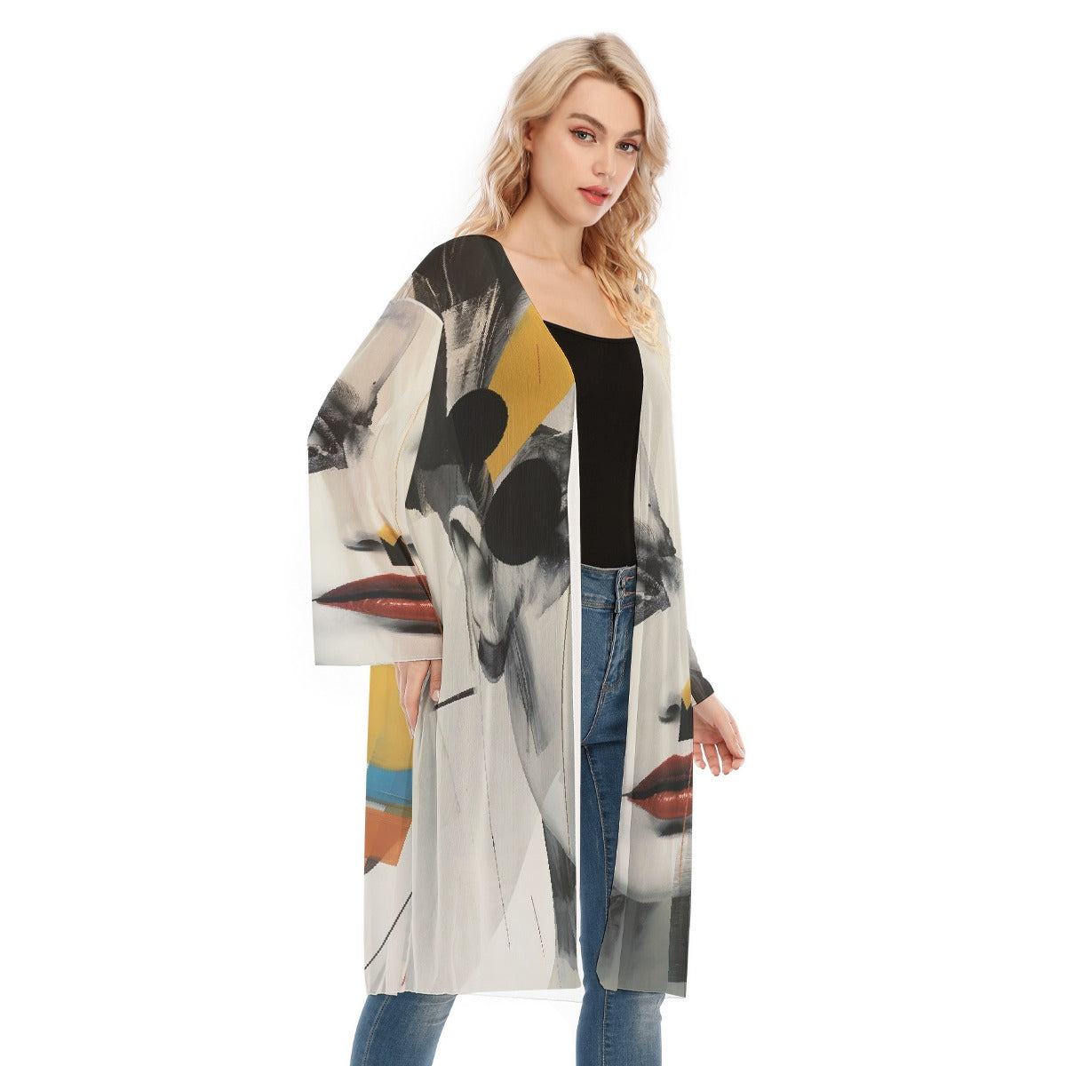 All- Over Print Women's Long Sleeve Mesh Cardigan