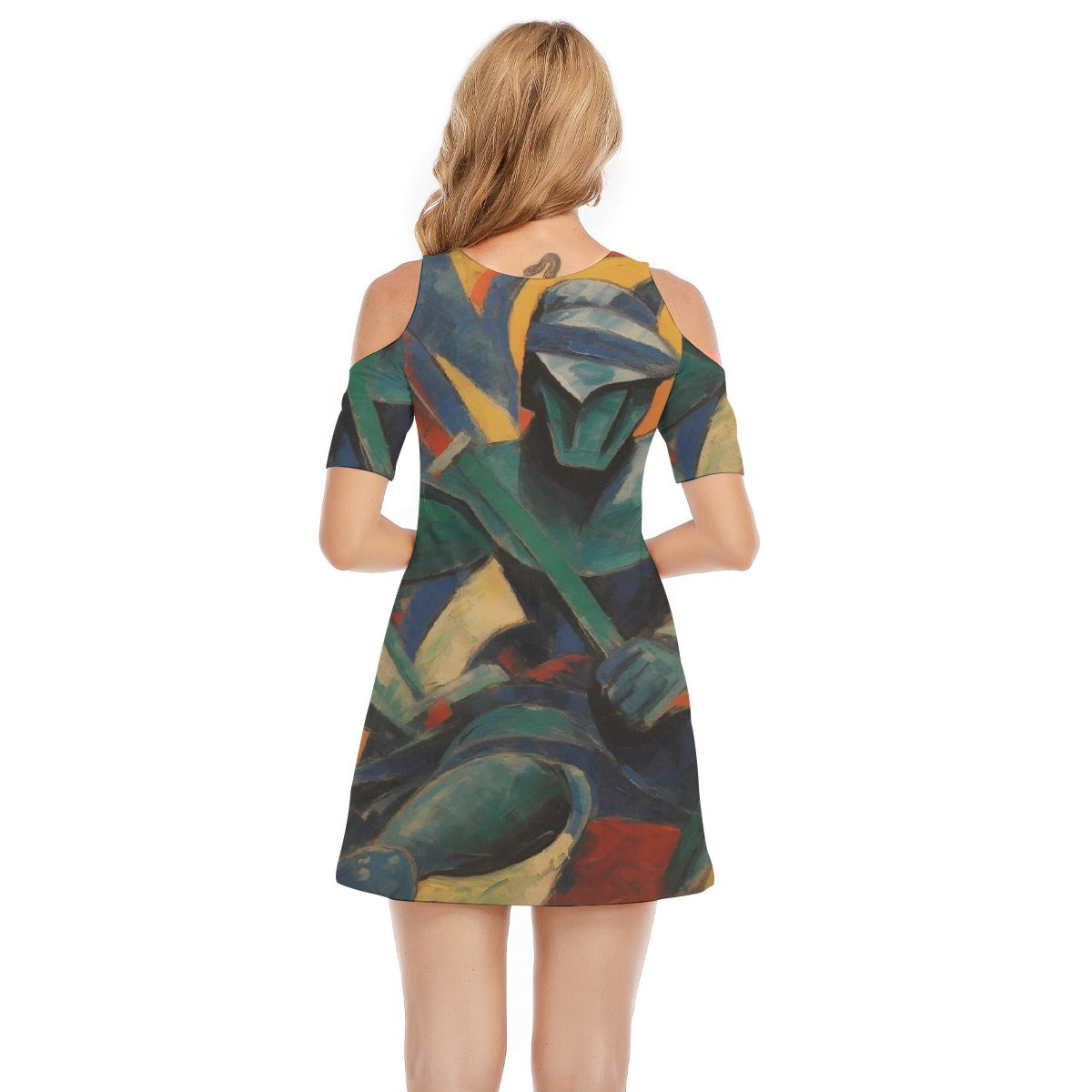 All-Over Print Women's Cold Shoulder Dress | 190GSM Cotton