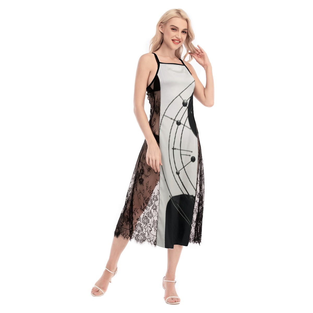 All-Over Print Women's Lace Cami Cross Back Dress