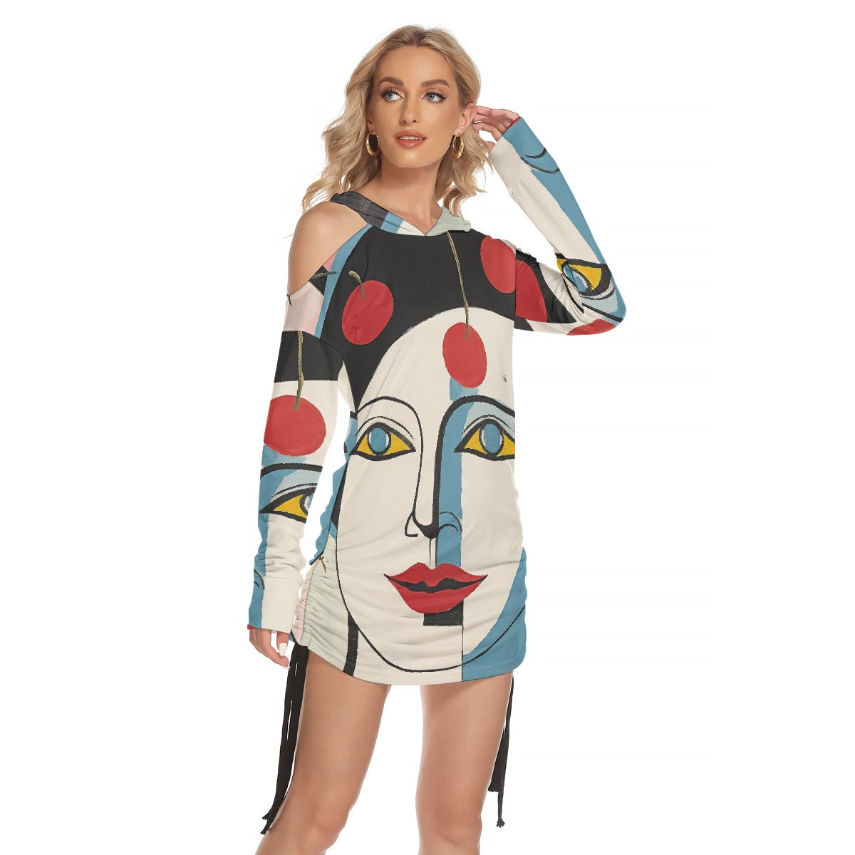 All-Over Print Women's One-shoulder Dress With Waist Shirring