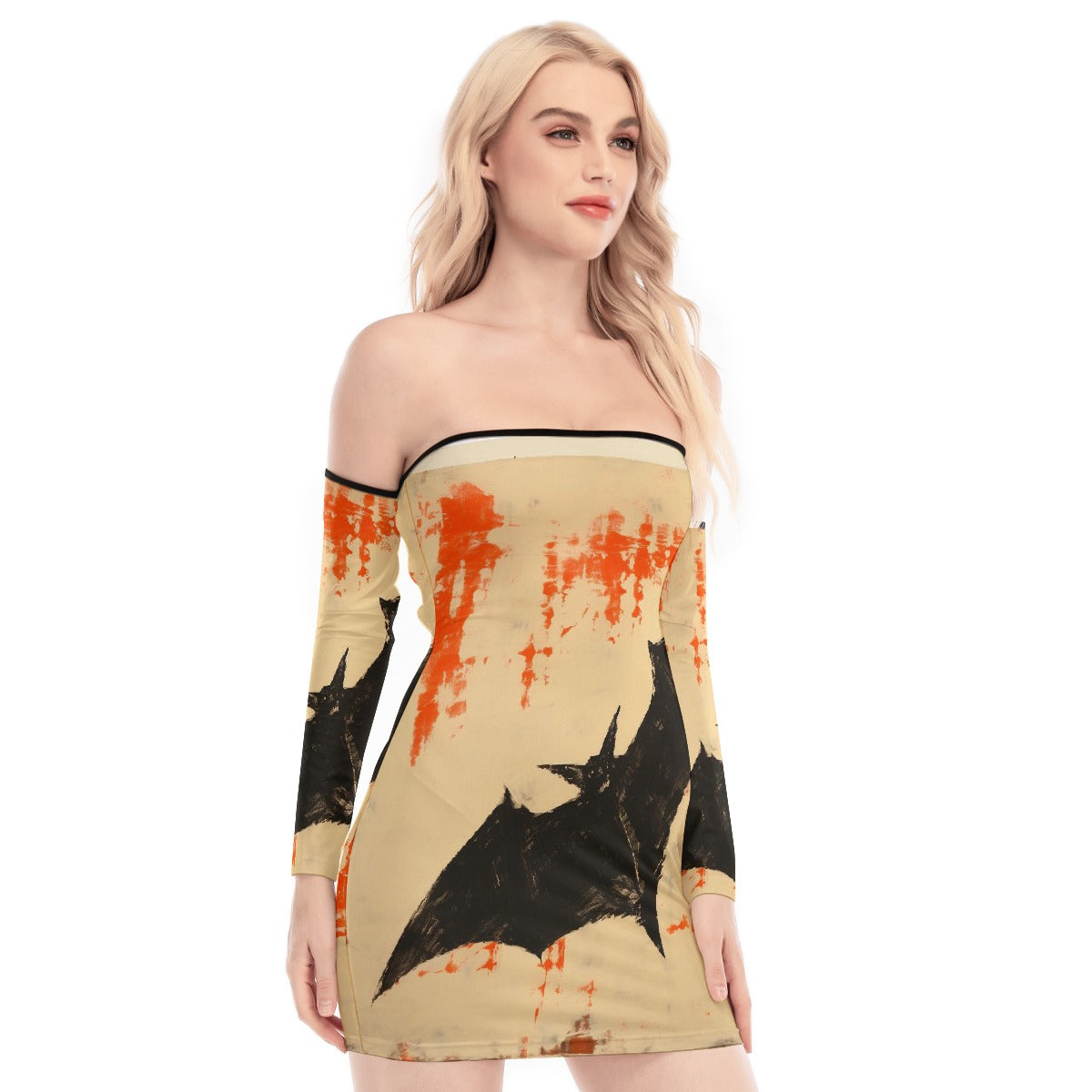 All-Over Print Women's Off-shoulder Back Lace-up Dress