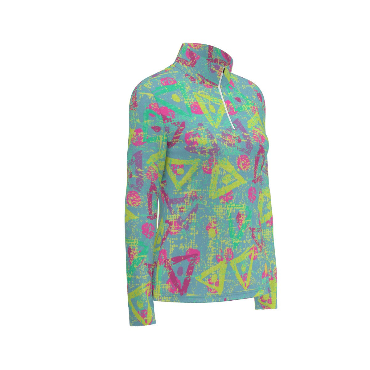 All-Over Print Women's Sports Collar Jersey With Long Sleeve