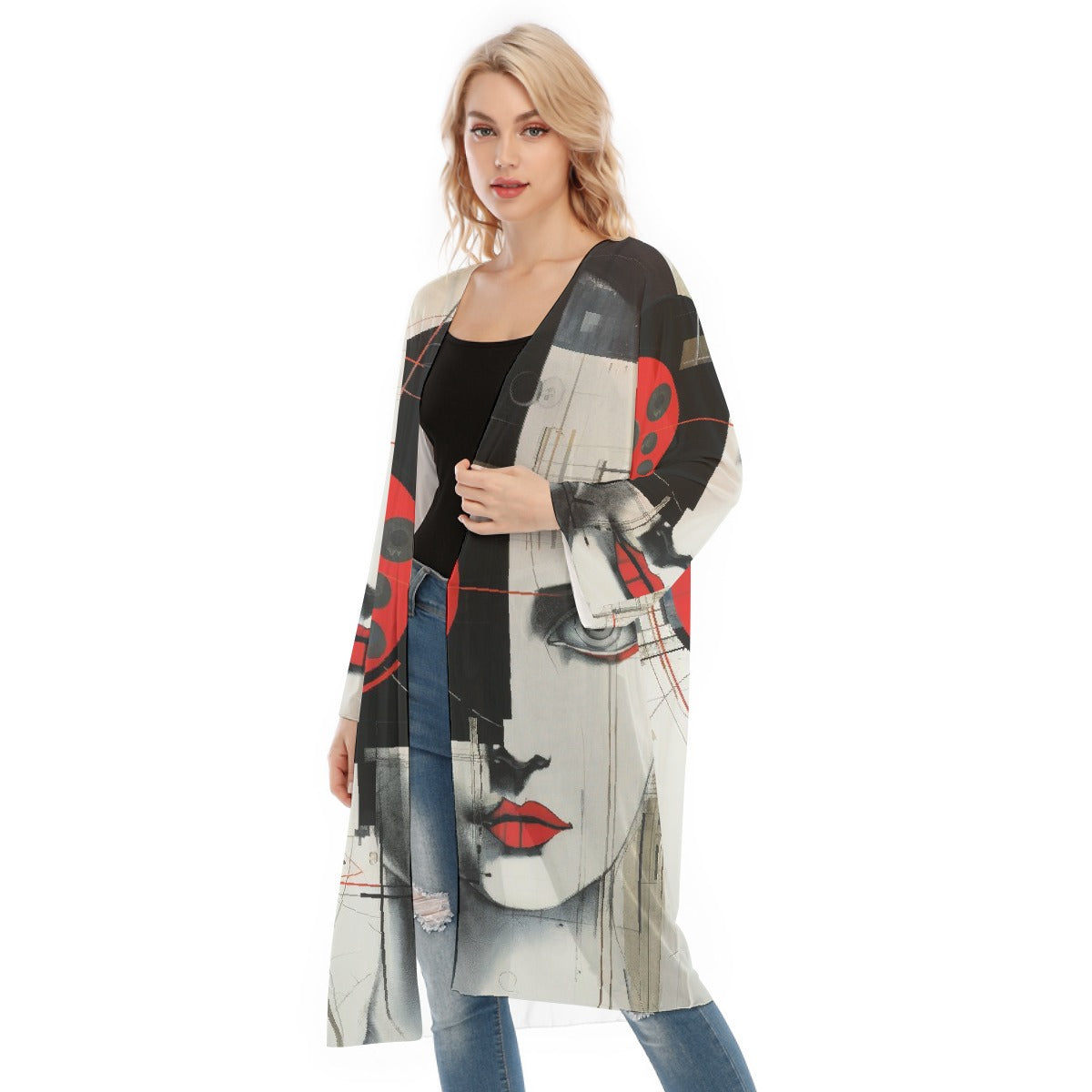 All- Over Print Women's Long Sleeve Mesh Cardigan