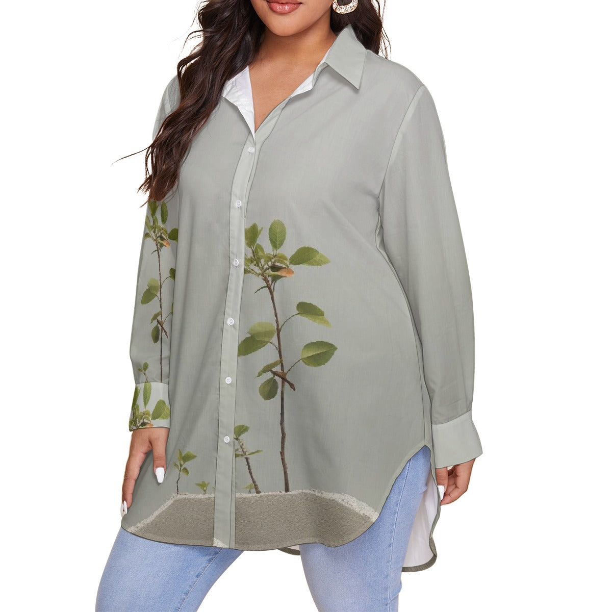 All-Over Print Women's Shirt With Long Sleeve(Plus Size)