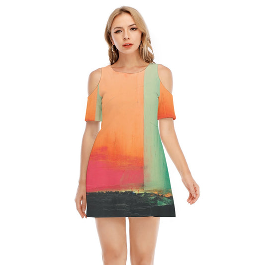 All-Over Print Women's Cold Shoulder Dress | 190GSM Cotton