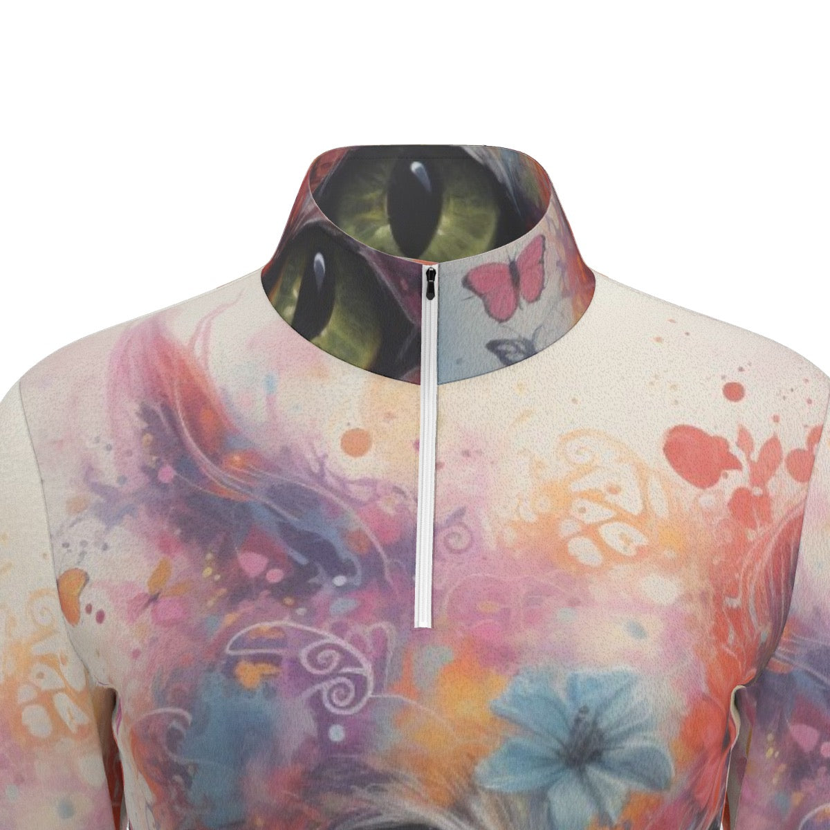 All-Over Print Women's Sports Collar Jersey With Long Sleeve