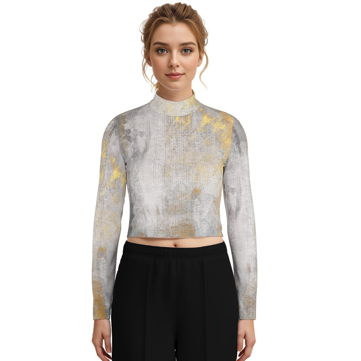 Eco-Friendly All-Over Print Women's Turtleneck T-shirt With Long Sleeve