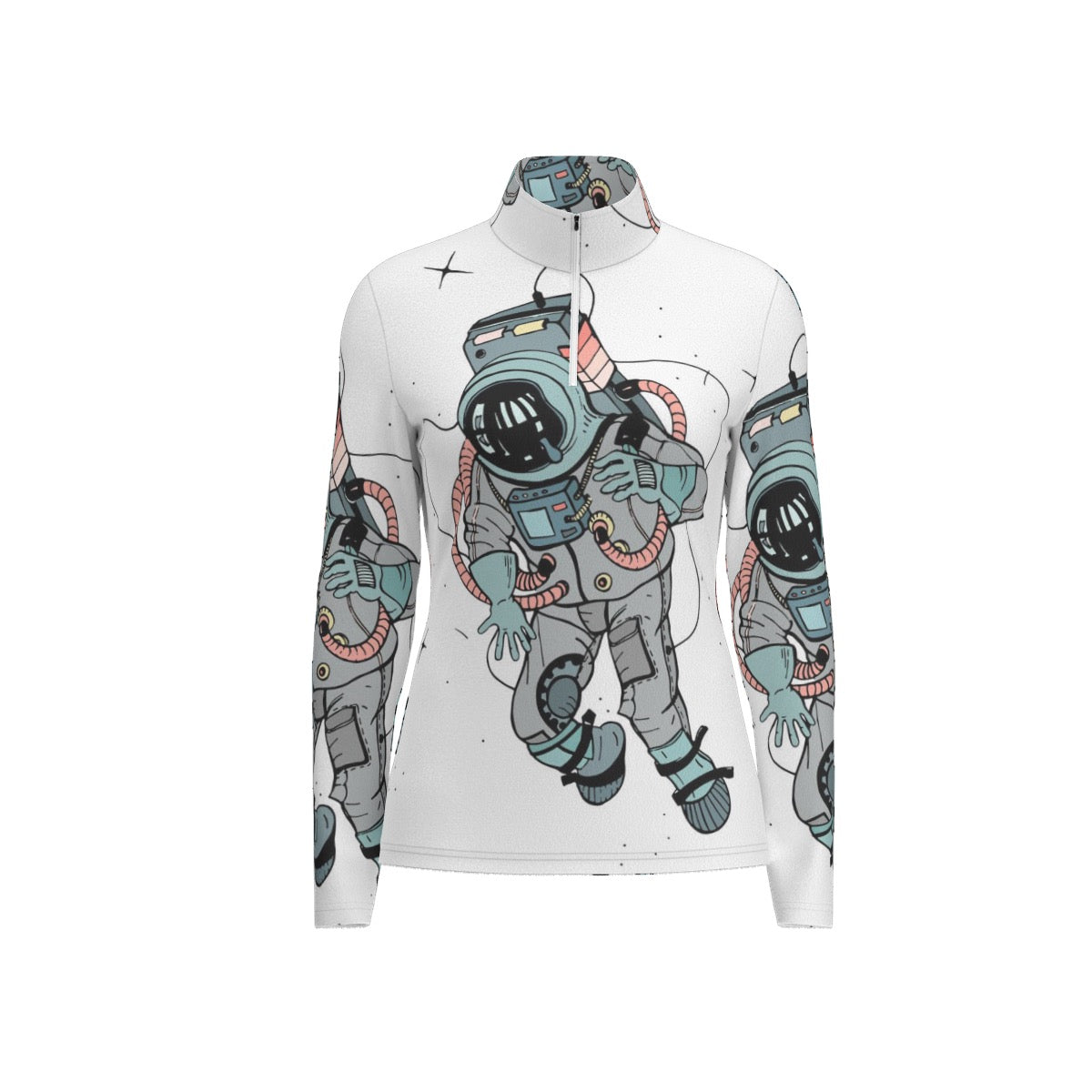 All-Over Print Women's Sports Collar Jersey With Long Sleeve