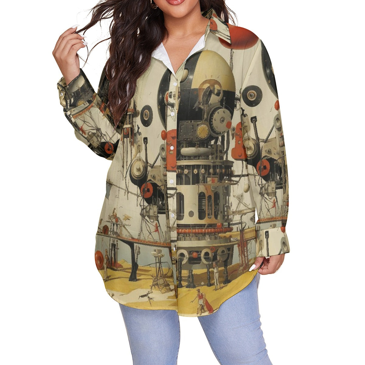 All-Over Print Women's Shirt With Long Sleeve(Plus Size)