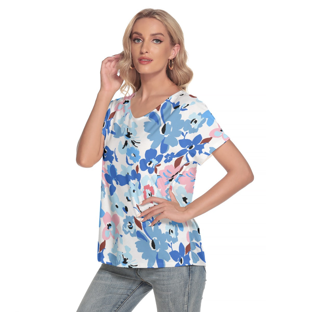 All-Over Print Women's Loose V-neck Short Sleeve T-shirt