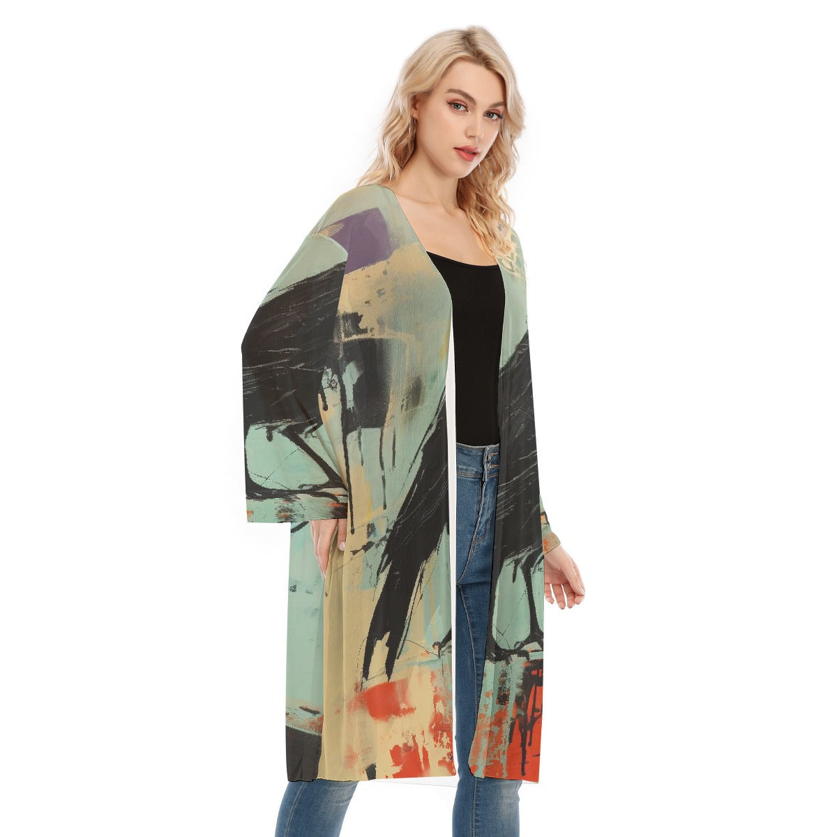 All- Over Print Women's Long Sleeve Mesh Cardigan