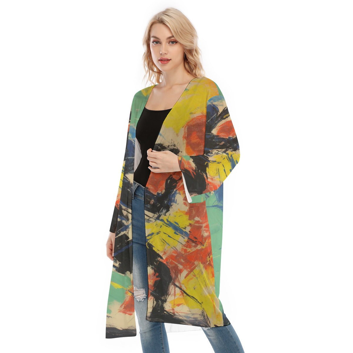 All- Over Print Women's Long Sleeve Mesh Cardigan