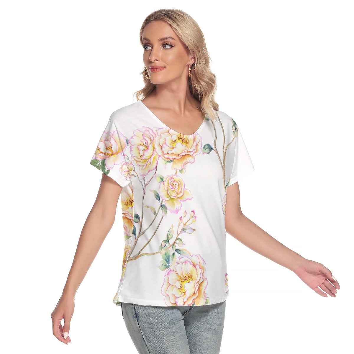 All-Over Print Women's Loose V-neck Short Sleeve T-shirt