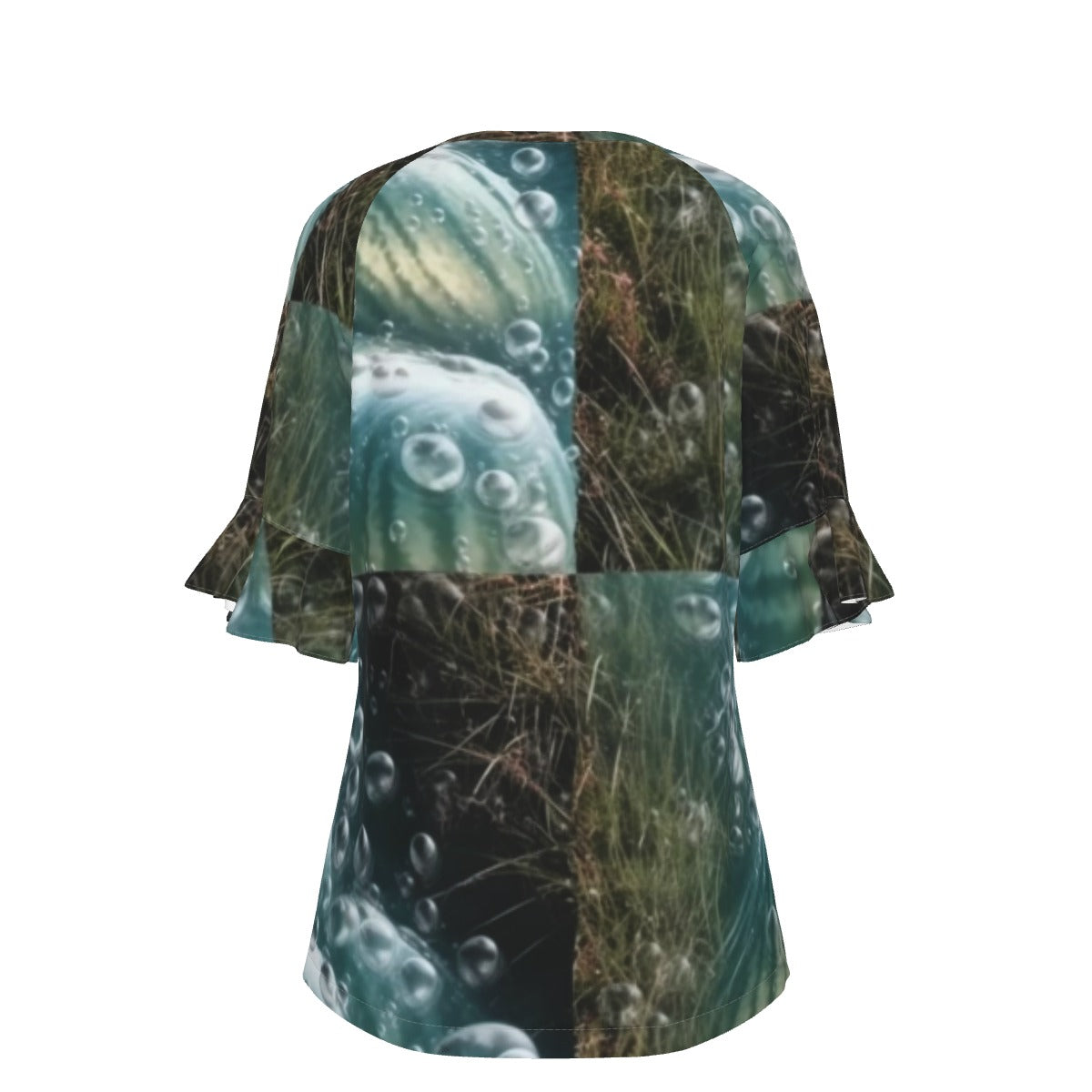 All-Over Print V-neck Women's T-shirt With Bell Sleeve